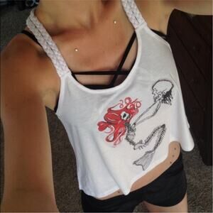 Vintage 90's Y2K Custom Womens Goth Mermaid Braided Crop Tank Top Size Medium